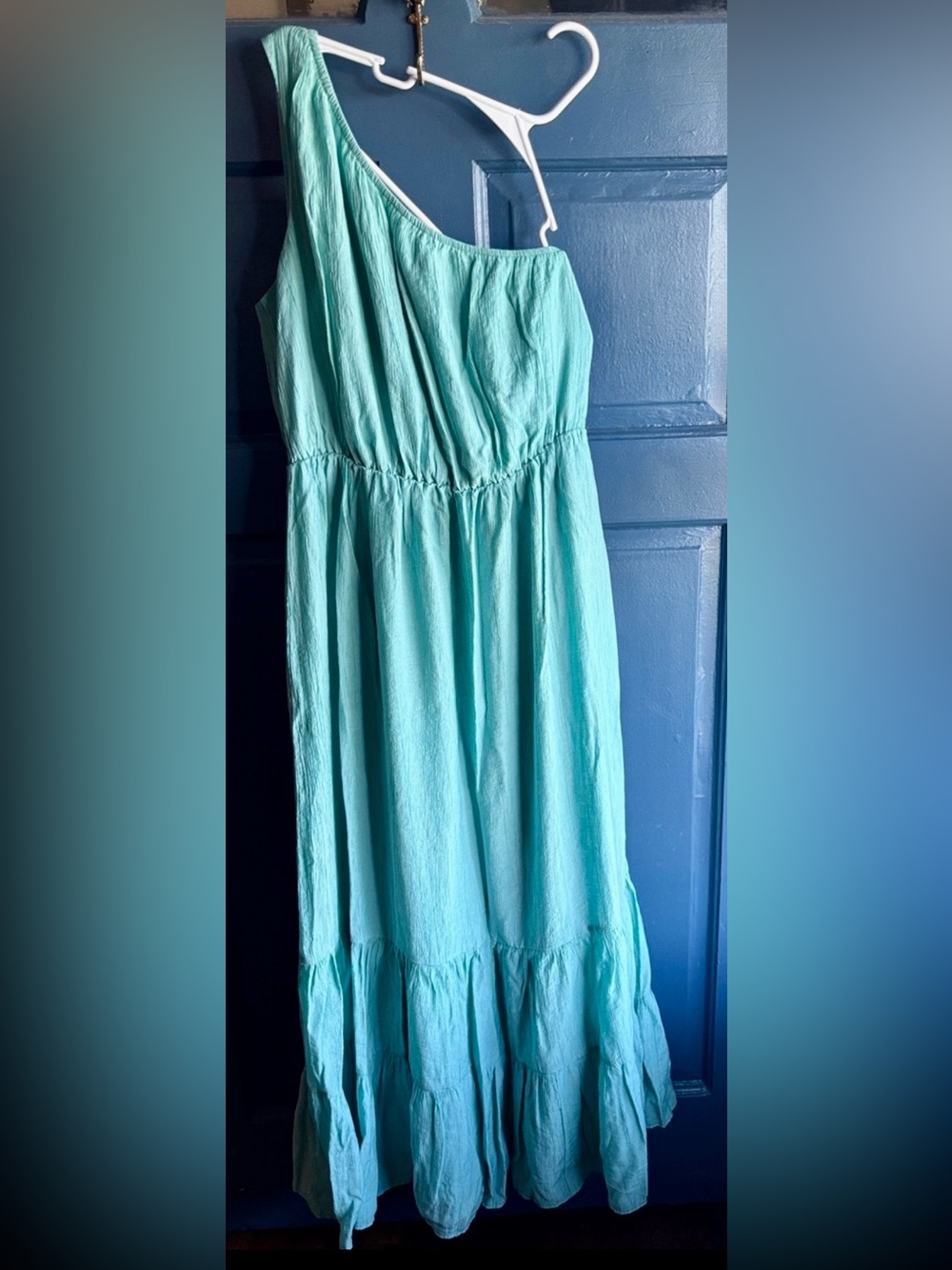 Vici One-Shoulder Maxi Dress in Aqua Blue